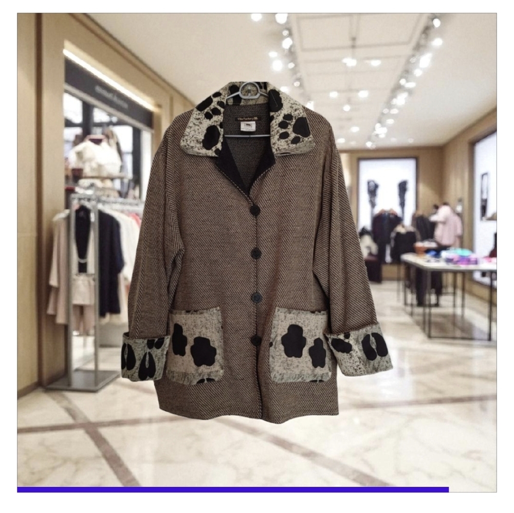 Villa Factory Designer Dress Jacket Women's Sz XXL Brown Black w Pockets